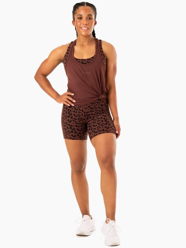 Ryderwear Evolution High Waisted Scrunch Shorts Čokolády Leopard | LYZF-24653