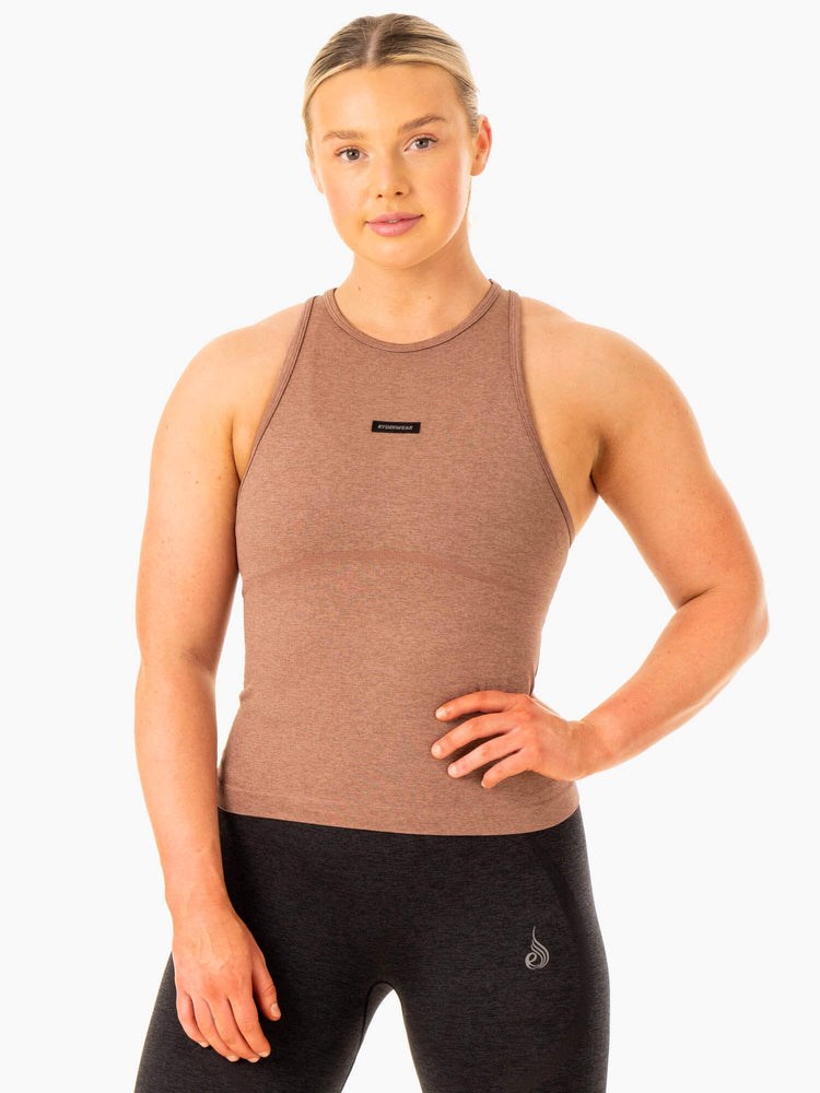 Ryderwear Excel Seamless Mid Length Tank Mocha Marl | YTRS-61735