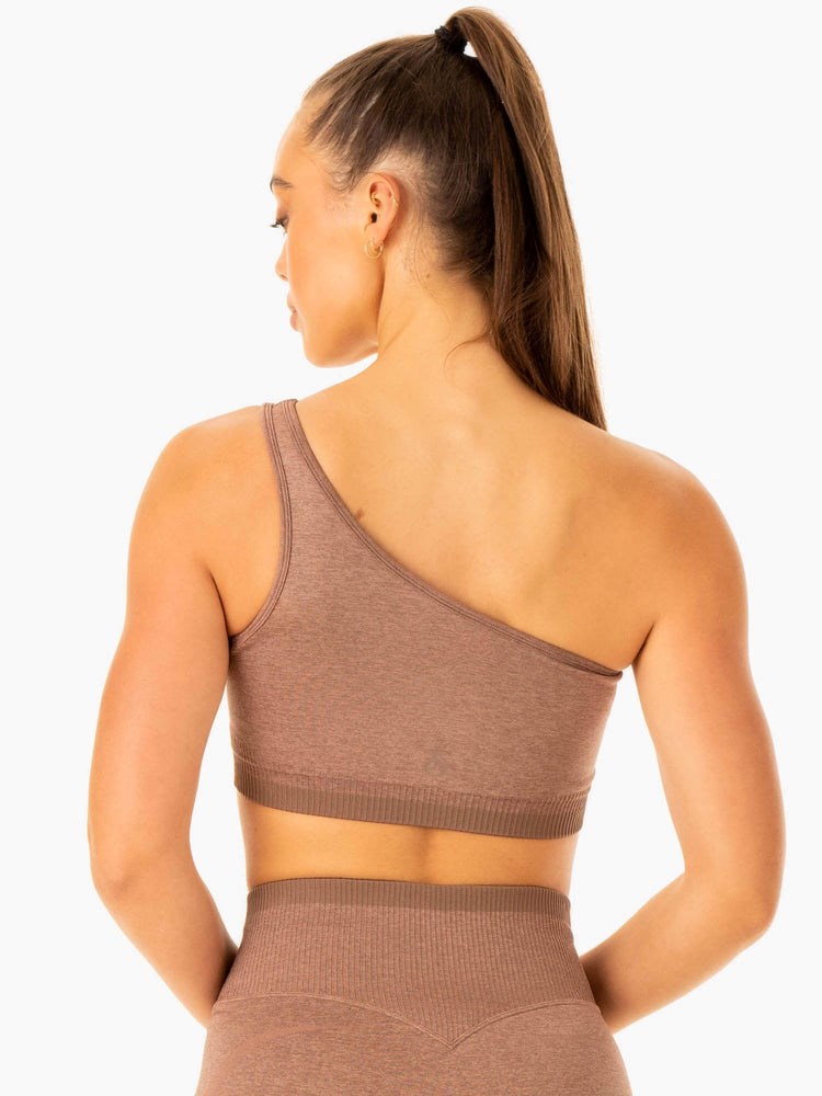 Ryderwear Excel Seamless One Shoulder Sports Bra Mocha Marl | OXWB-34612