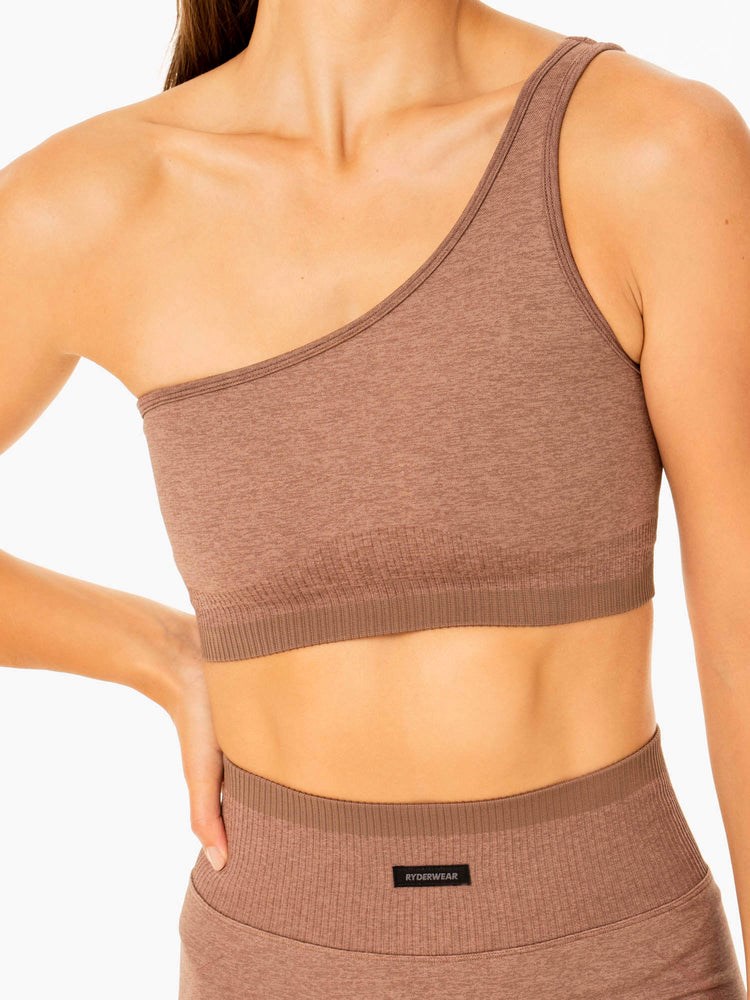 Ryderwear Excel Seamless One Shoulder Sports Bra Mocha Marl | OXWB-34612