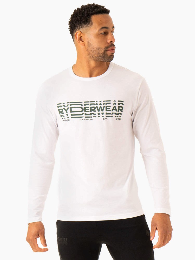 Ryderwear Grafická Long Sleeve T-Shirt Bílé | QJTU-82641