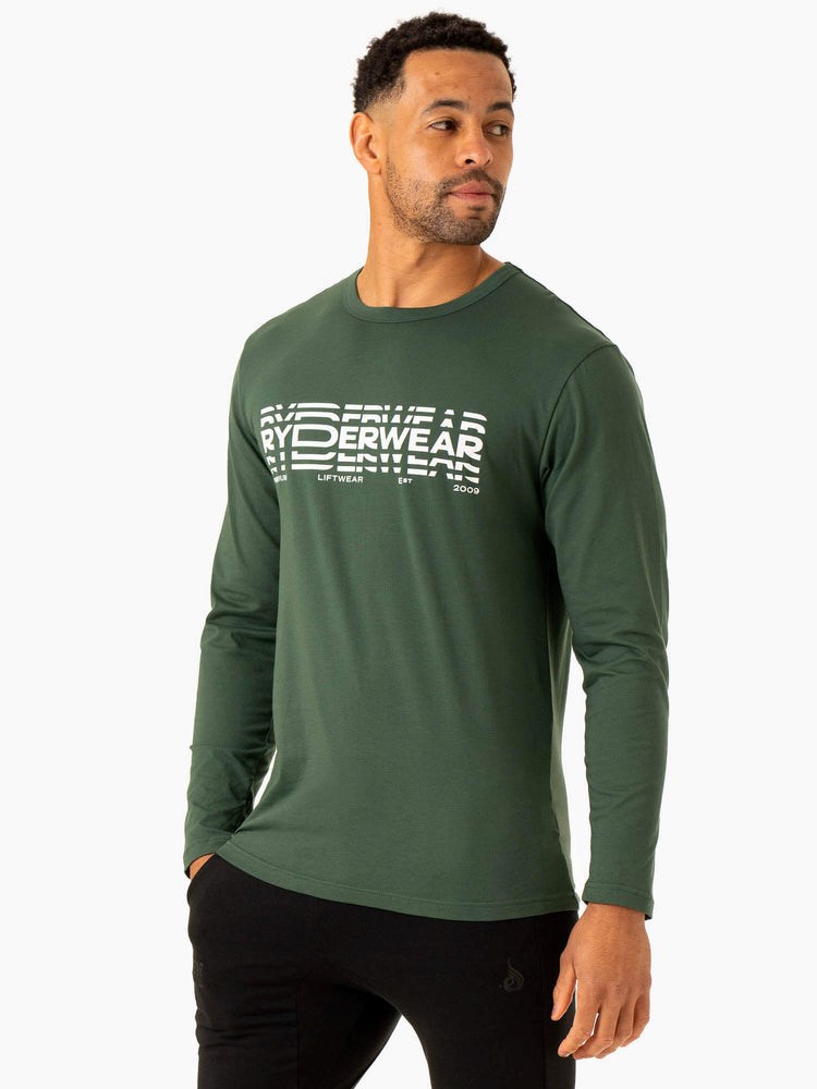 Ryderwear Grafická Long Sleeve T-Shirt Tmavě Zelene | IEDM-47539