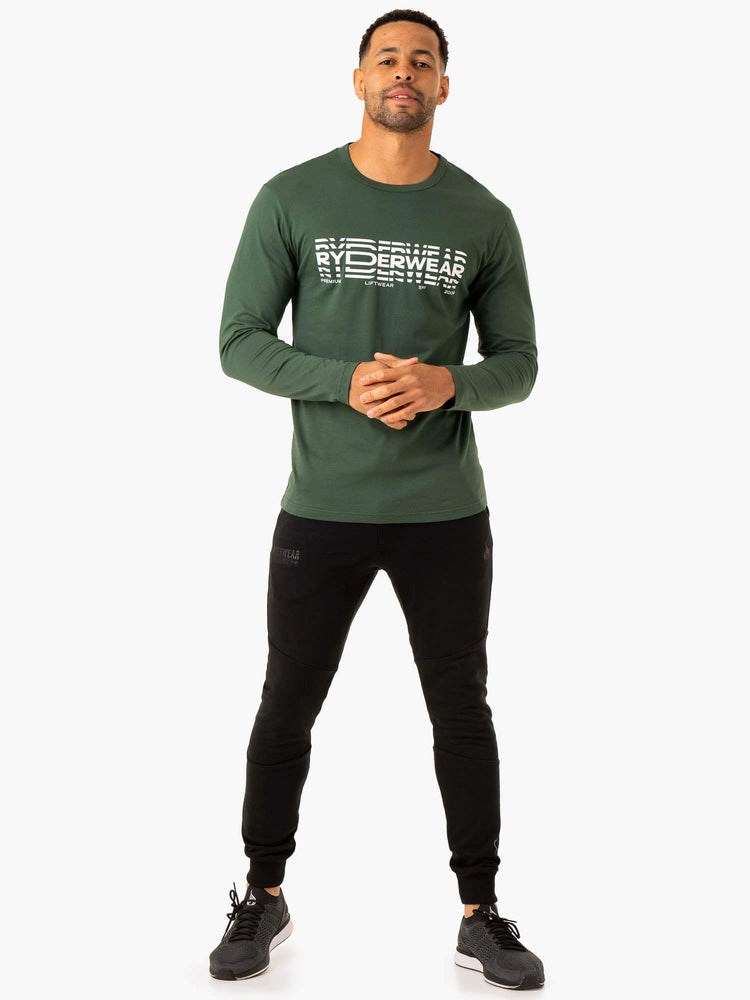 Ryderwear Grafická Long Sleeve T-Shirt Tmavě Zelene | IEDM-47539