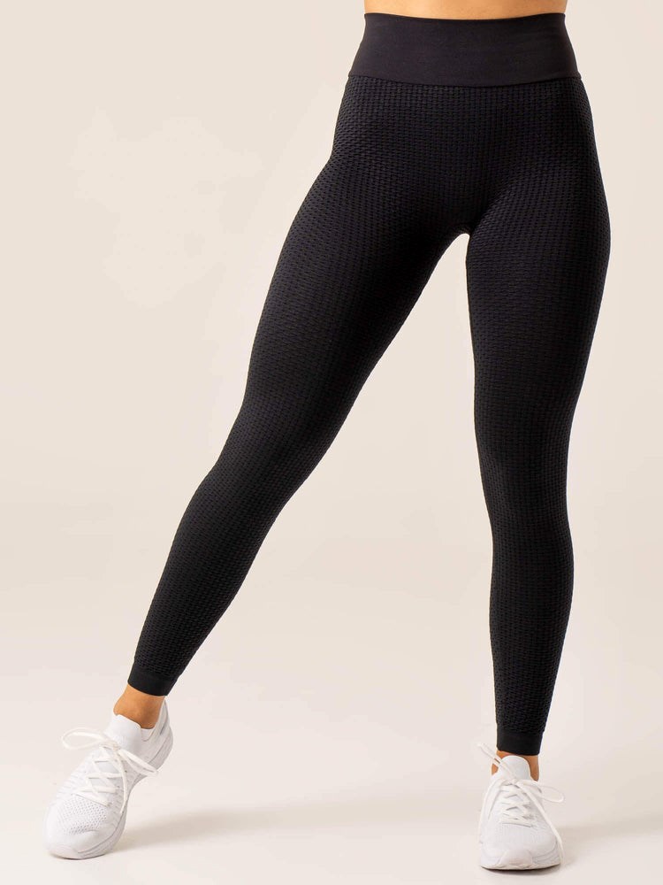 Ryderwear Honeycomb Scrunch Seamless Leggings Černé | XUEO-63504