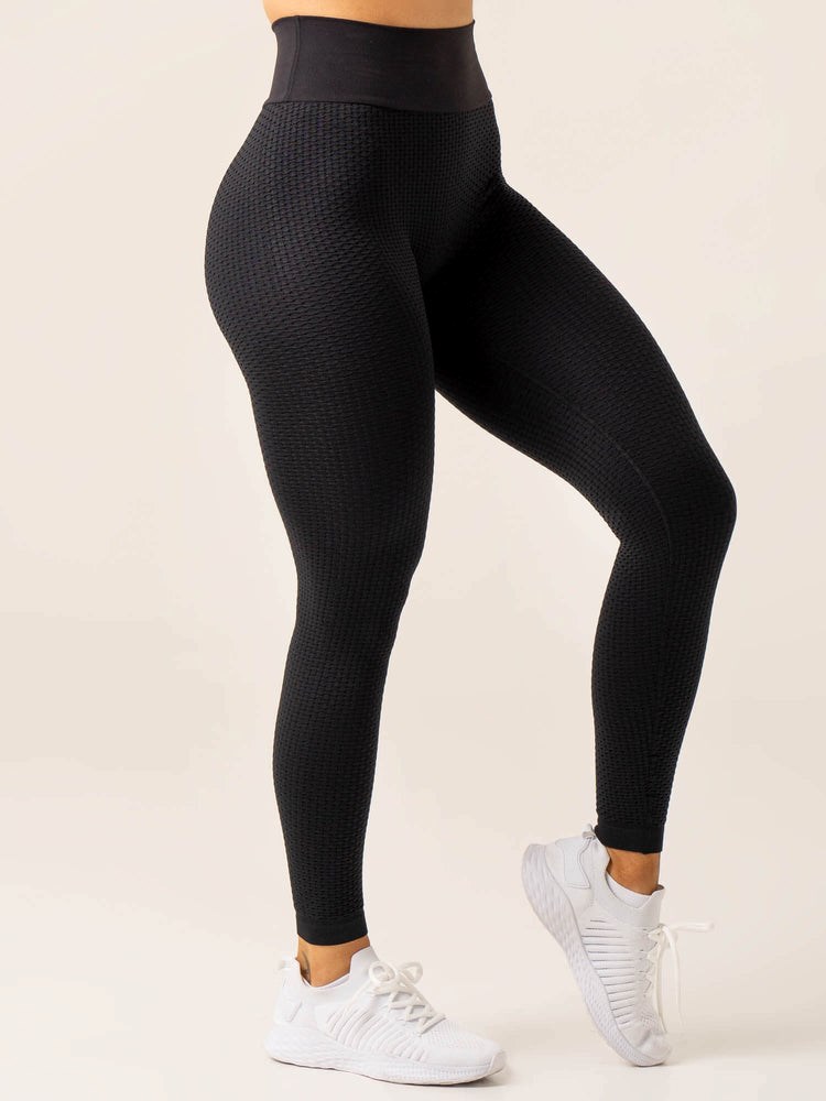 Ryderwear Honeycomb Scrunch Seamless Leggings Černé | XUEO-63504