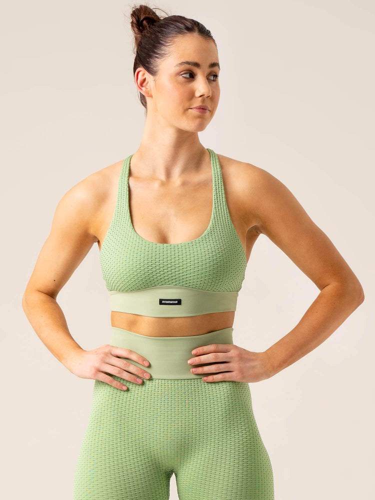 Ryderwear Honeycomb Seamless Sports Bra Sage | ALSU-03728