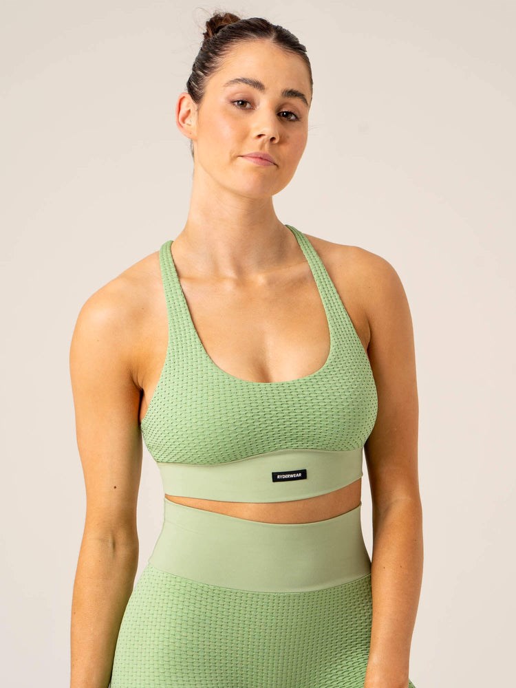 Ryderwear Honeycomb Seamless Sports Bra Sage | ALSU-03728