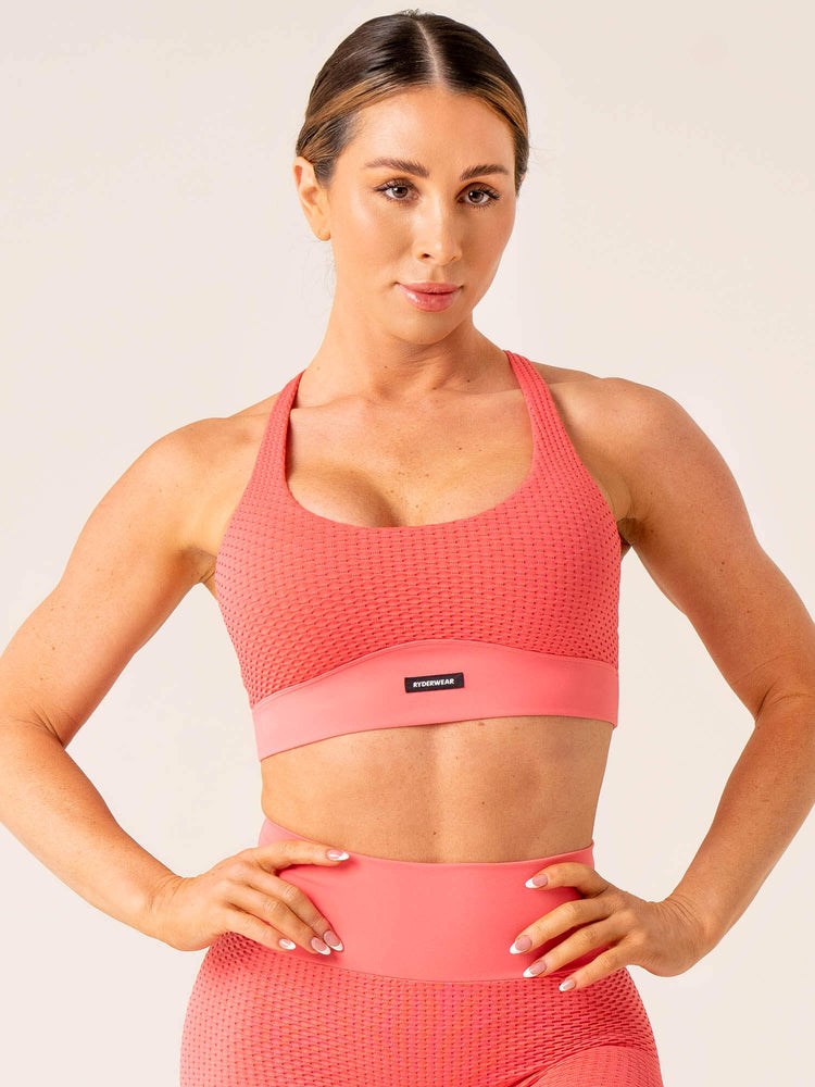 Ryderwear Honeycomb Seamless Sports Bra Koralove Růžové | MOLS-82673