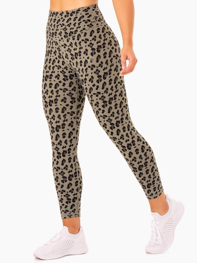 Ryderwear Hybridní Full Length Leggings Hnědožlutý Leopard | DGOU-16302