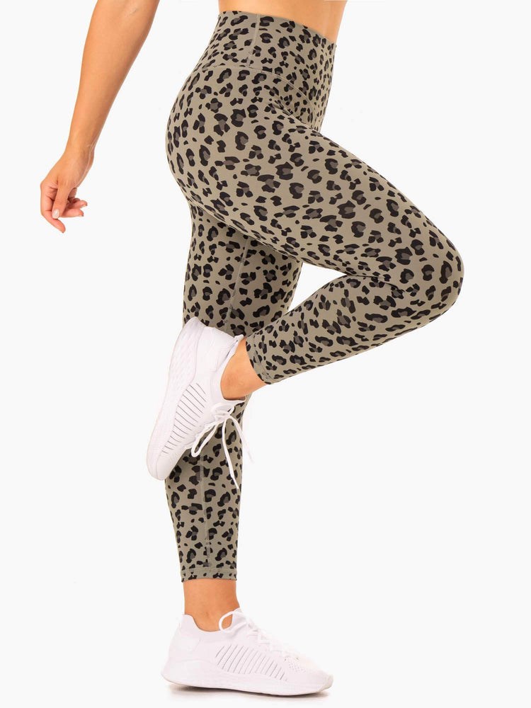 Ryderwear Hybridní Full Length Leggings Hnědožlutý Leopard | DGOU-16302