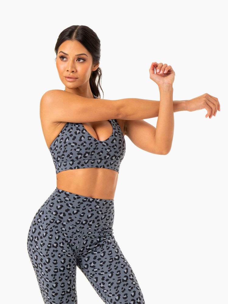 Ryderwear Hybridní Halter Sports Bra Blankyt Leopard | KFRD-45137