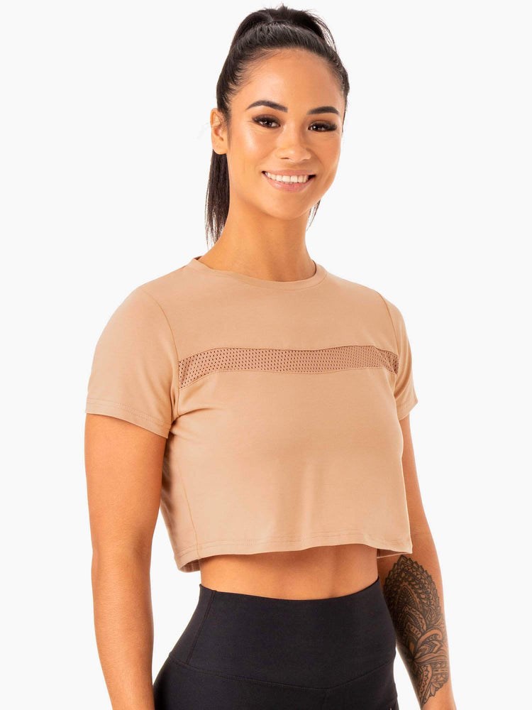 Ryderwear Hybridní Mesh Tee Tan | VZGU-64295