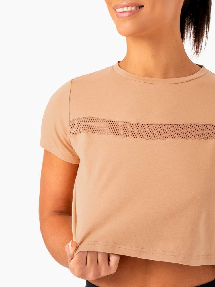 Ryderwear Hybridní Mesh Tee Tan | VZGU-64295