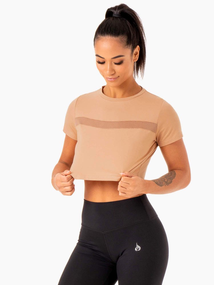 Ryderwear Hybridní Mesh Tee Tan | VZGU-64295