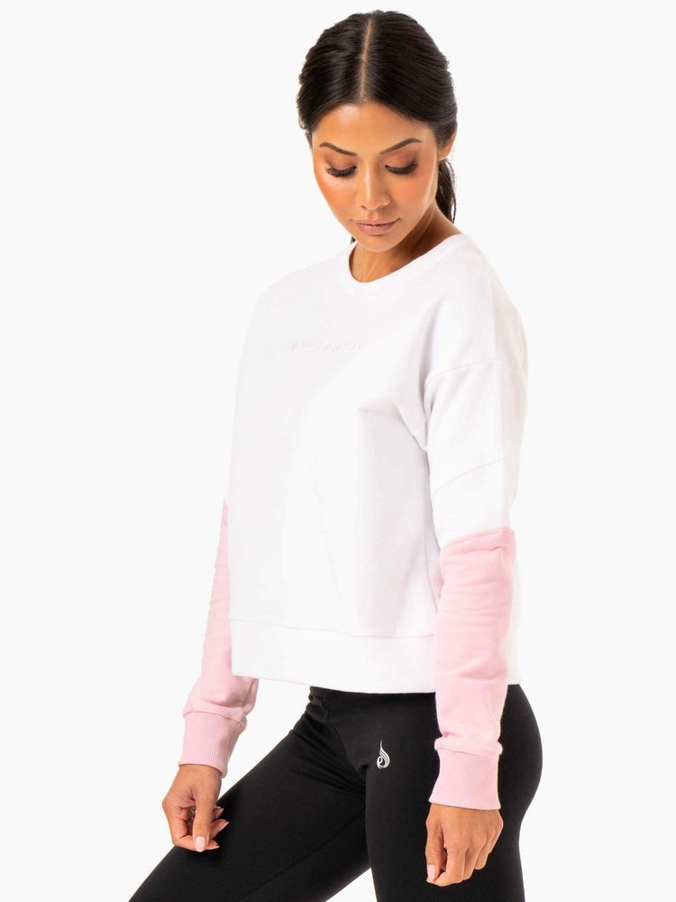 Ryderwear Hybridní Pullover Jumper White/Pink | WZUH-05248