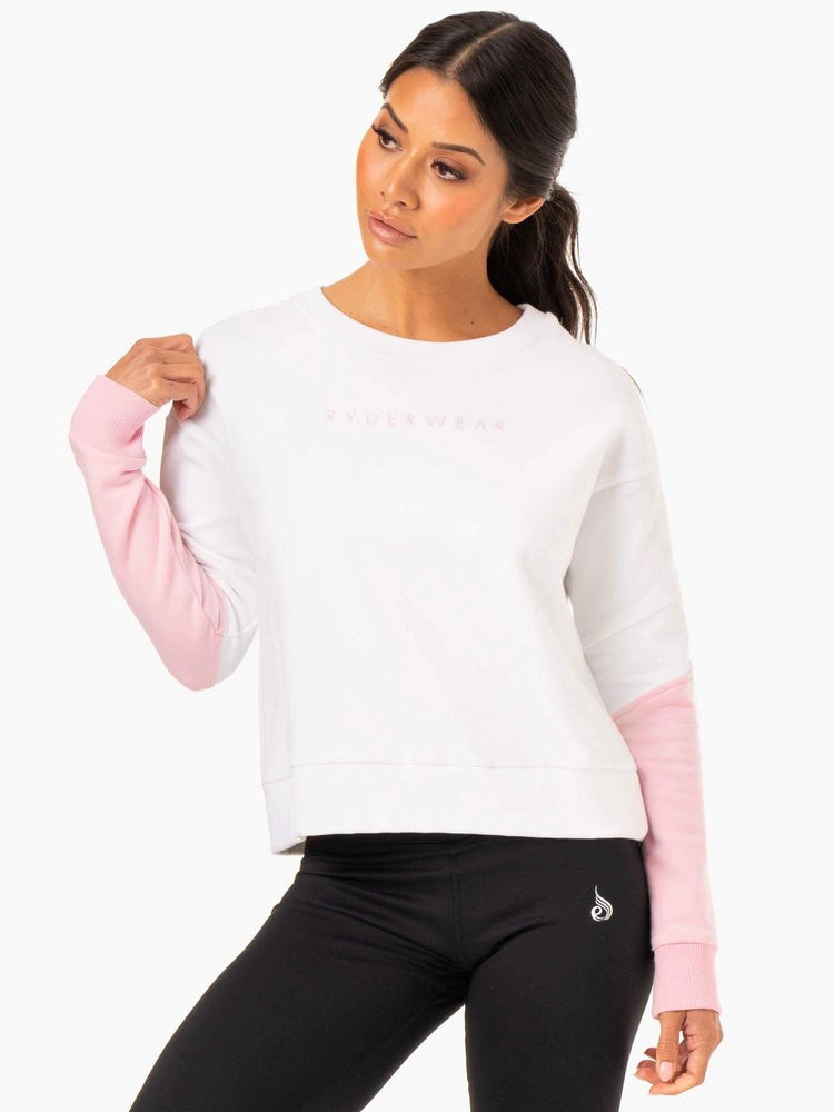 Ryderwear Hybridní Pullover Jumper White/Pink | WZUH-05248