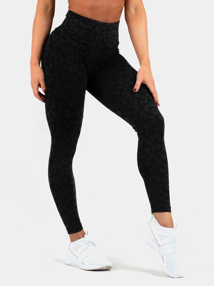 Ryderwear Instinct Scrunch Bum Leggings Leopard Černé | UOKV-90562