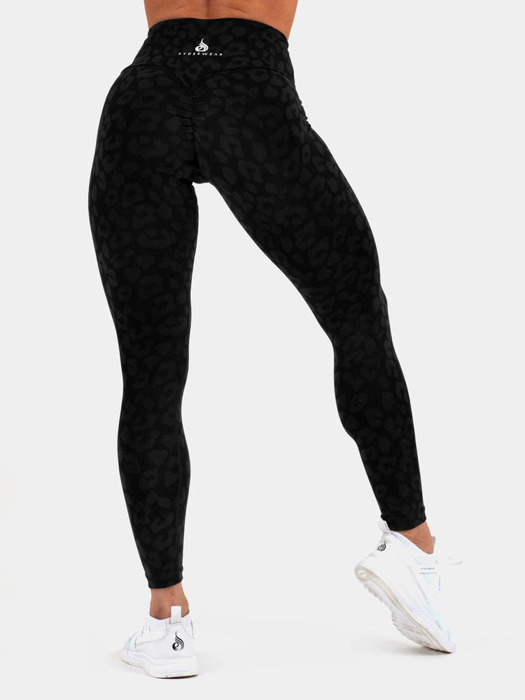 Ryderwear Instinct Scrunch Bum Leggings Leopard Černé | UOKV-90562