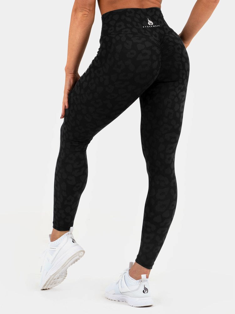 Ryderwear Instinct Scrunch Bum Leggings Leopard Černé | UOKV-90562