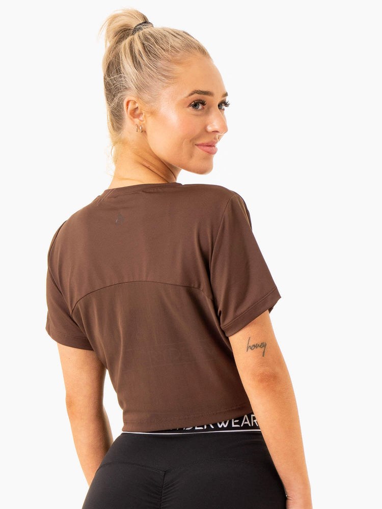 Ryderwear Level Up Cropped T-Shirt Čokolády | NRZY-57208