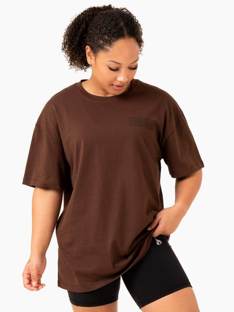 Ryderwear Level Up Oversized T-Shirt Čokolády | HLAC-04275