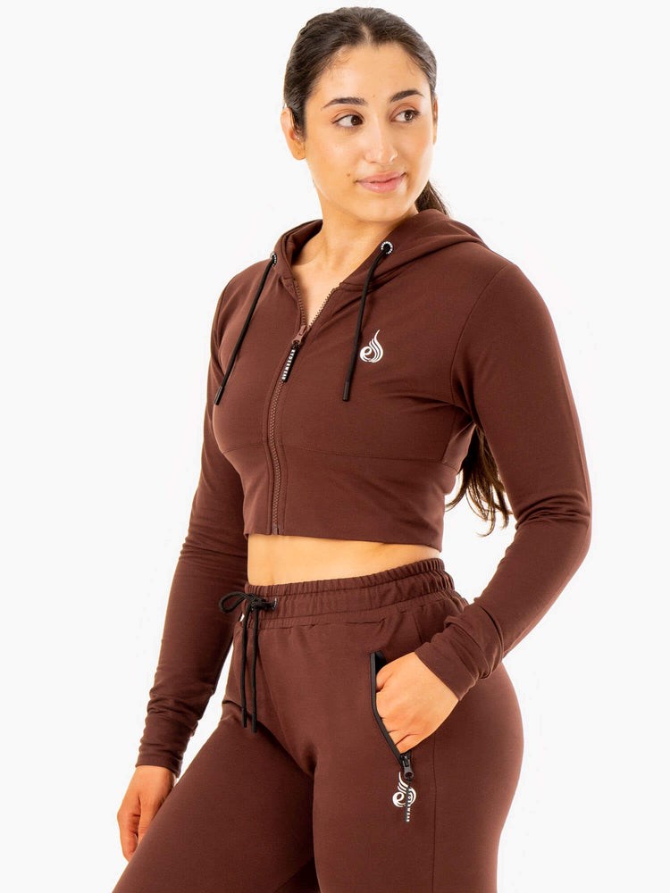 Ryderwear Luxe Cropped Zip Hoodie Čokolády | NJQI-89035