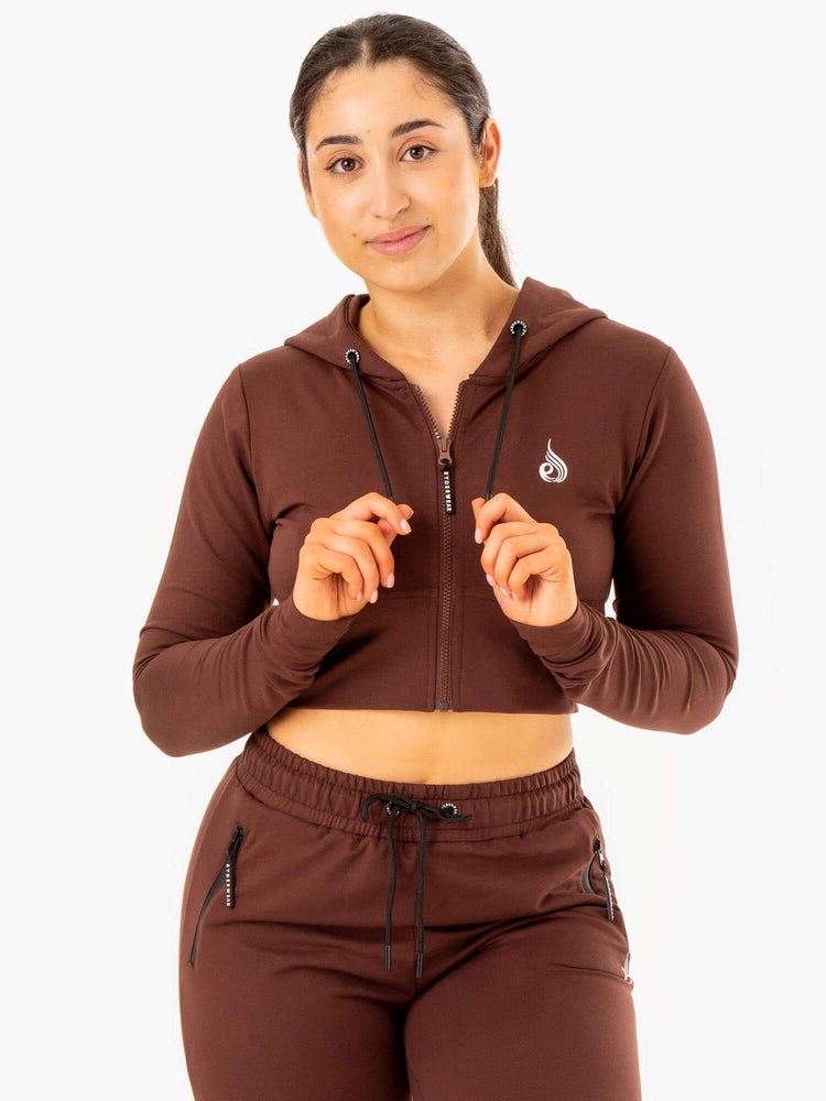 Ryderwear Luxe Cropped Zip Hoodie Čokolády | NJQI-89035