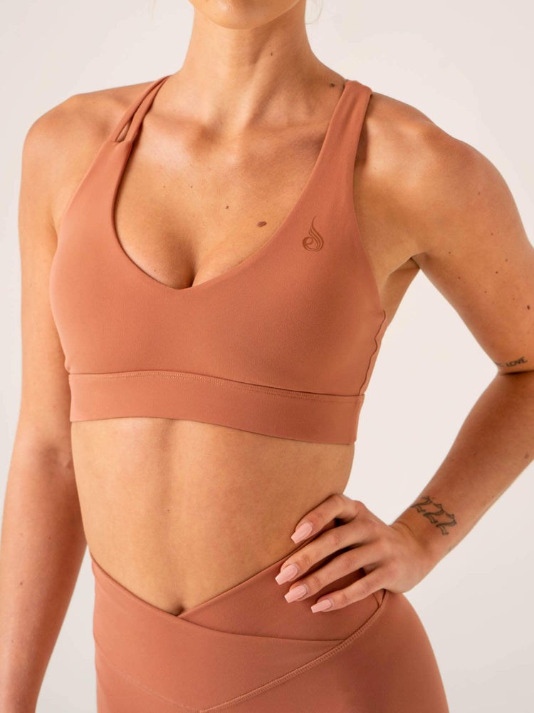 Ryderwear Momentum V-Neck Sports Bra Clay | XQOU-40629