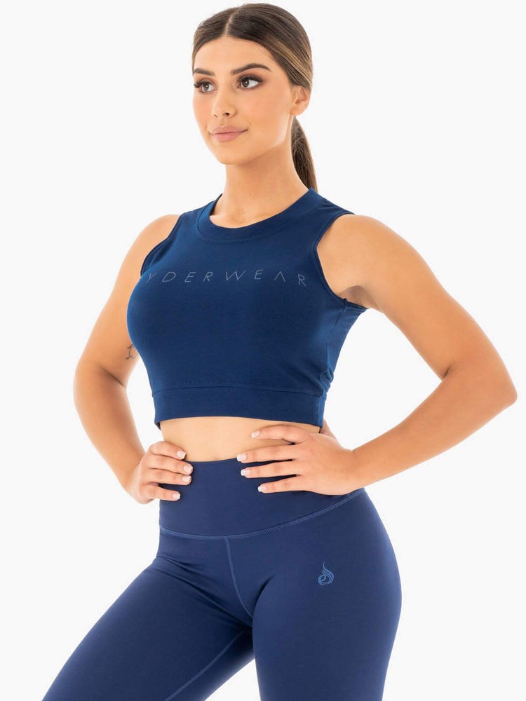 Ryderwear Motion Crop Top Tmavě Blankyt | VXCA-40635