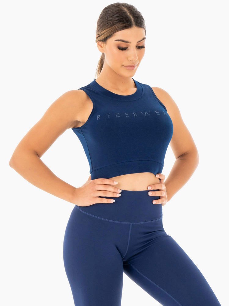 Ryderwear Motion Crop Top Tmavě Blankyt | VXCA-40635