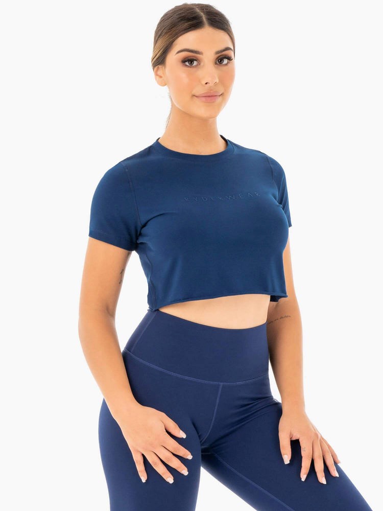 Ryderwear Motion Cropped T-Shirt Tmavě Blankyt | CIHQ-35721