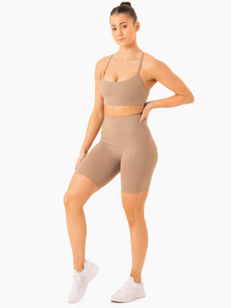 Ryderwear NKD Frame High Waisted Bike Shorts Latte | VSEA-24315