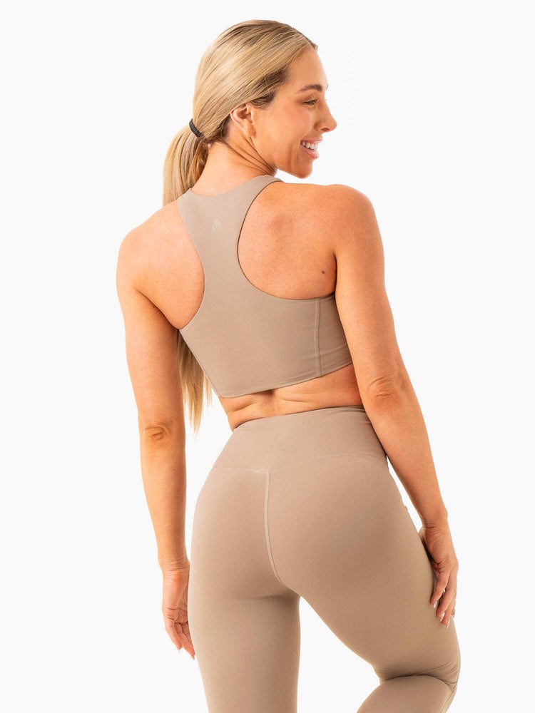 Ryderwear NKD Frame Long Line Sports Bra Latte | XYOK-38524