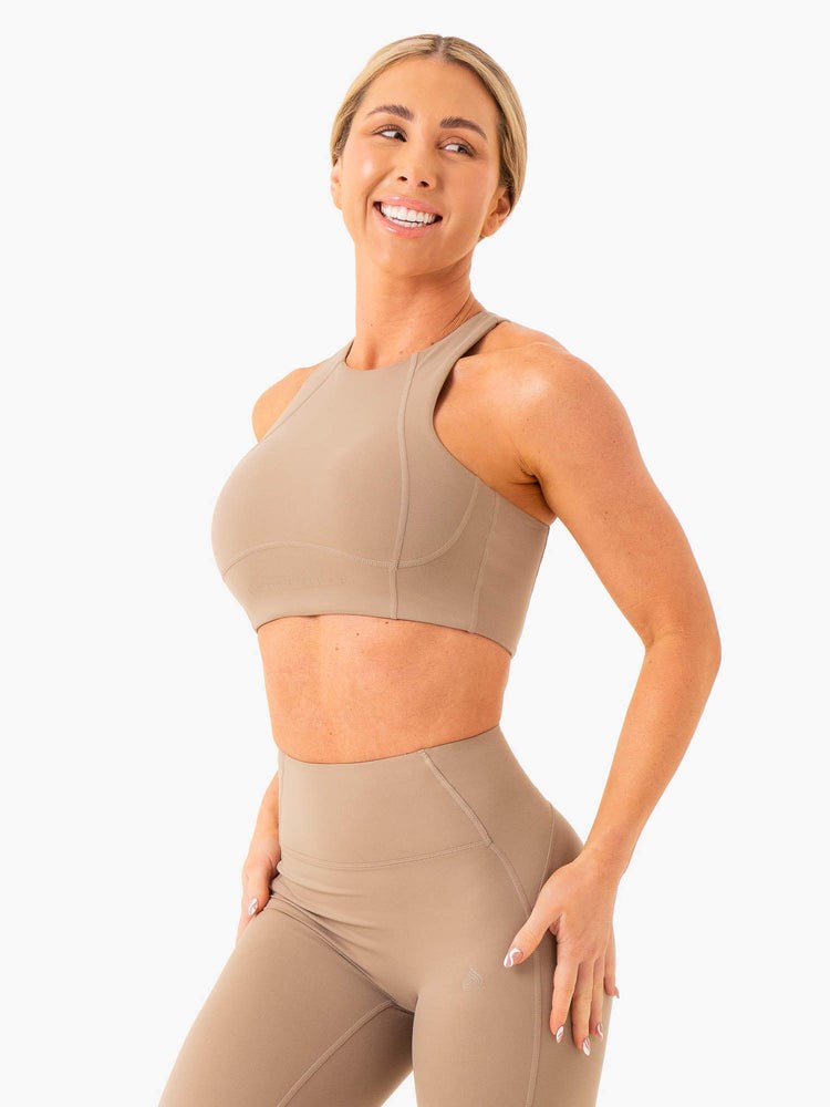 Ryderwear NKD Frame Long Line Sports Bra Latte | XYOK-38524