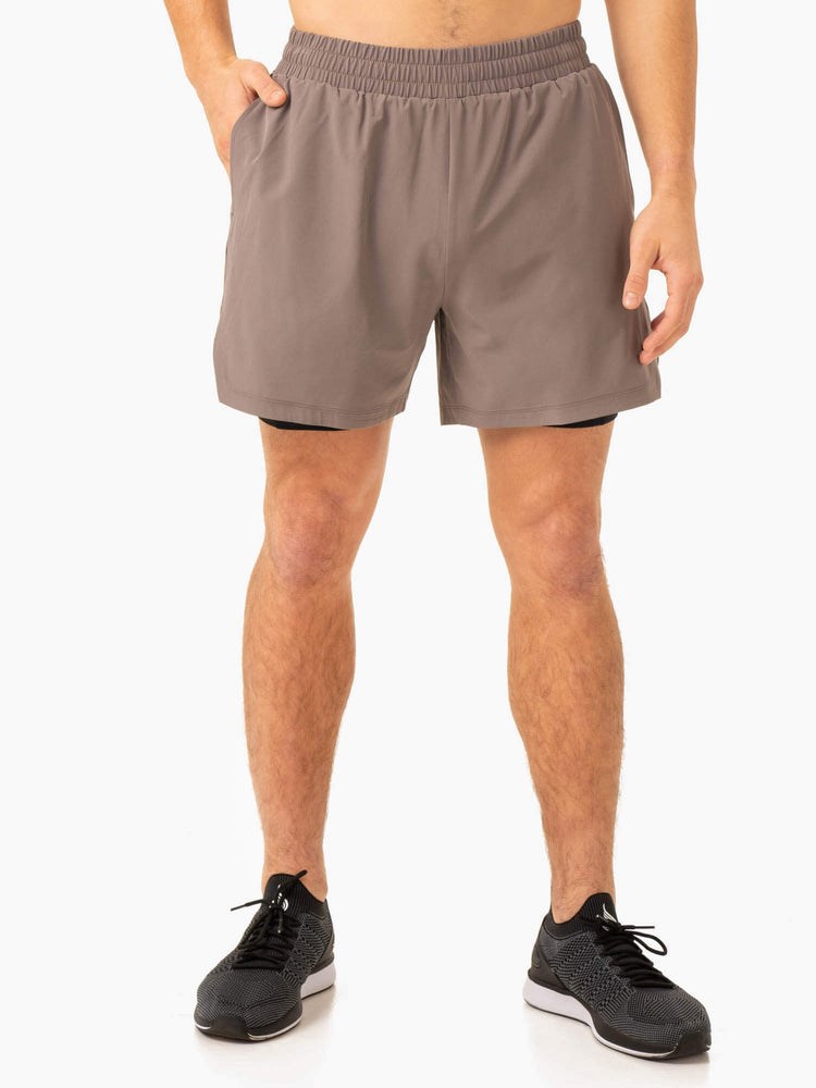 Ryderwear Pursuit 2 In 1 Tréninková Shorts Taupe | HNVL-60357