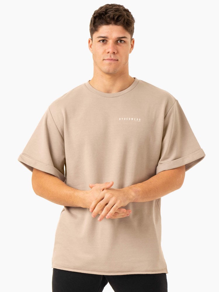 Ryderwear Pursuit Oversized Fleece T-Shirt Sand | PXVR-07485