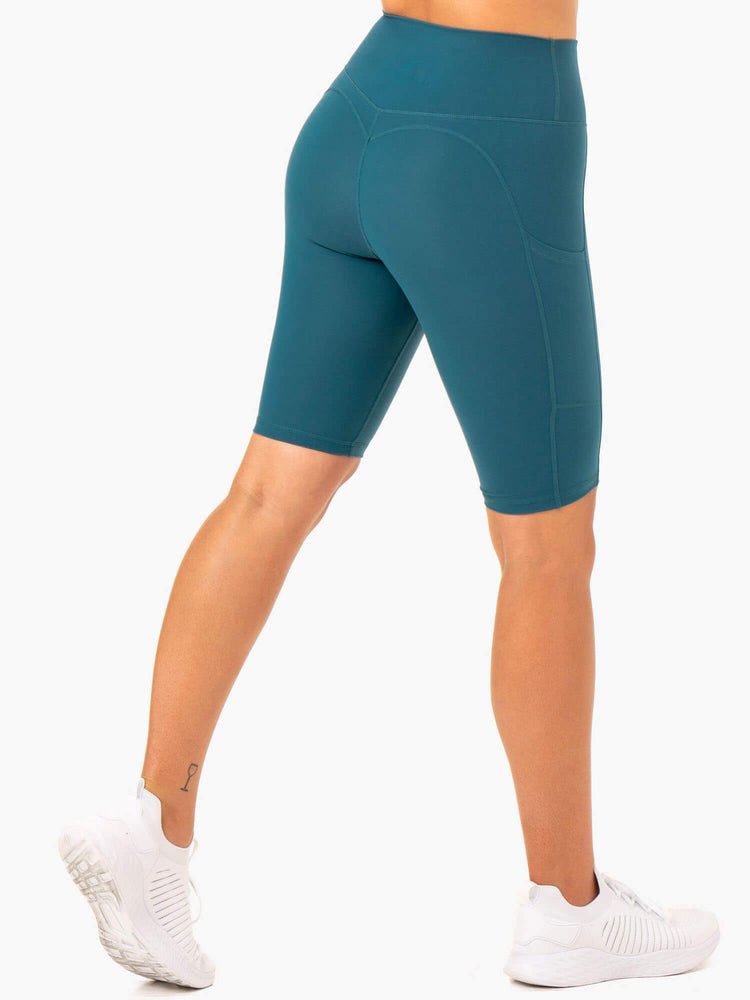 Ryderwear Reset High Waisted Pocket Bike Shorts Teal | NYWL-69701