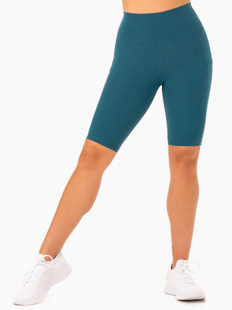 Ryderwear Reset High Waisted Pocket Bike Shorts Teal | NYWL-69701