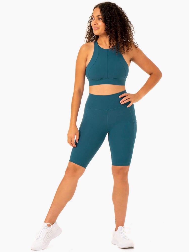 Ryderwear Reset High Waisted Pocket Bike Shorts Teal | NYWL-69701