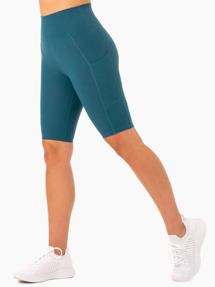 Ryderwear Reset High Waisted Pocket Bike Shorts Teal | NYWL-69701