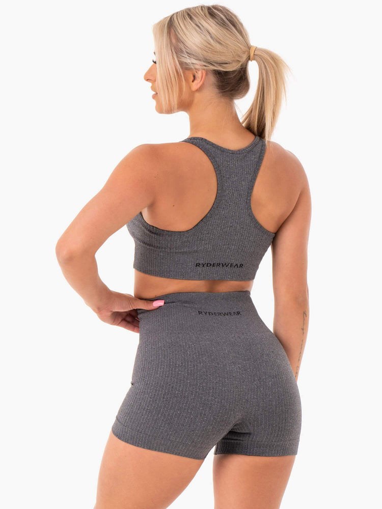 Ryderwear Rib Seamless Sports Bra Charcoal Marl | UOGH-40936