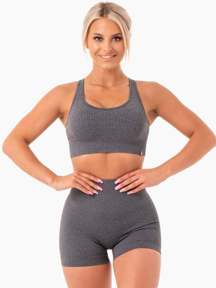 Ryderwear Rib Seamless Sports Bra Charcoal Marl | UOGH-40936