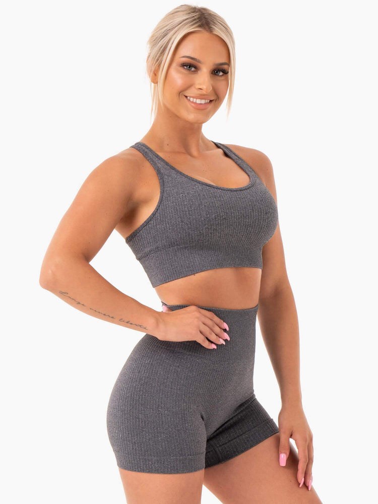 Ryderwear Rib Seamless Sports Bra Charcoal Marl | UOGH-40936