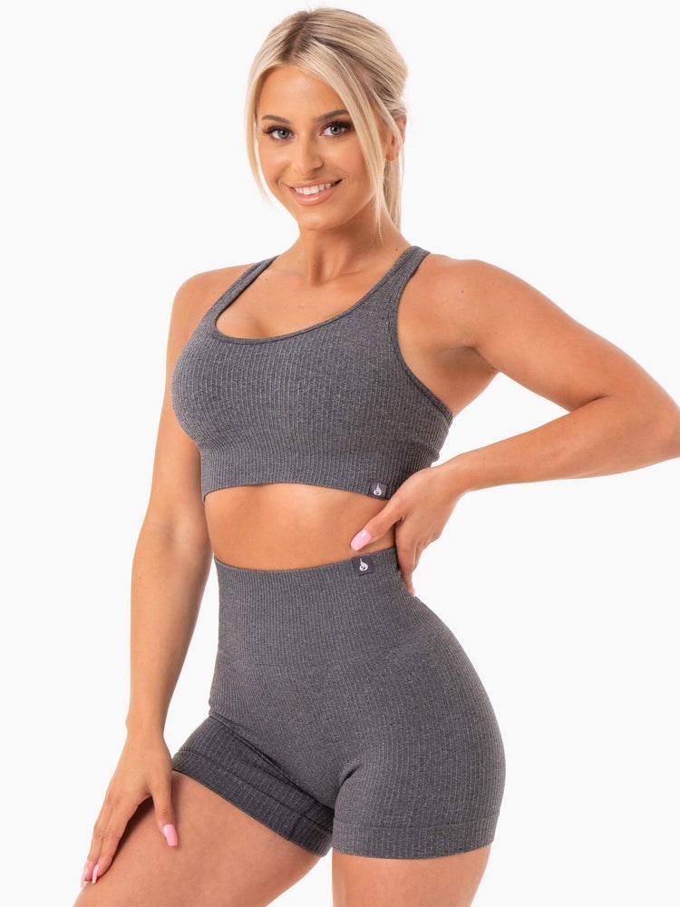 Ryderwear Rib Seamless Sports Bra Charcoal Marl | UOGH-40936