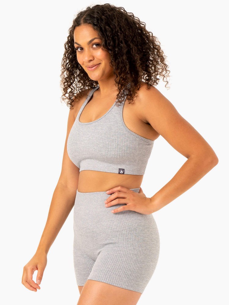 Ryderwear Rib Seamless Sports Bra Světle Šedé | IVQT-60218