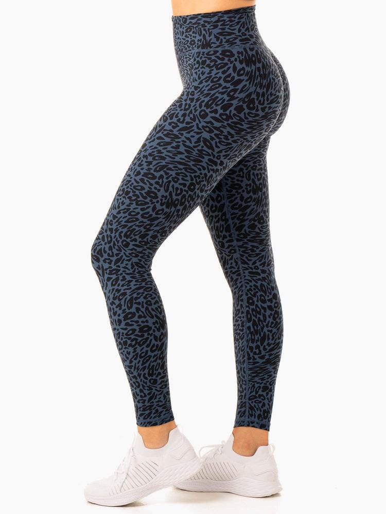 Ryderwear Rotation High Waisted Scrunch Leggings Tmavě Blankyt Leopard | RLHM-52094