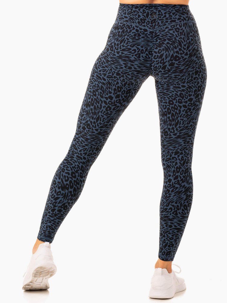 Ryderwear Rotation High Waisted Scrunch Leggings Tmavě Blankyt Leopard | RLHM-52094