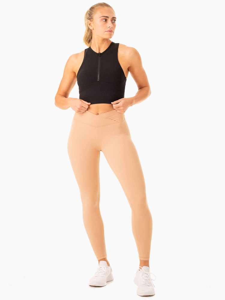 Ryderwear Serene Cross Over Scrunch Leggings Tan | NQJV-70682