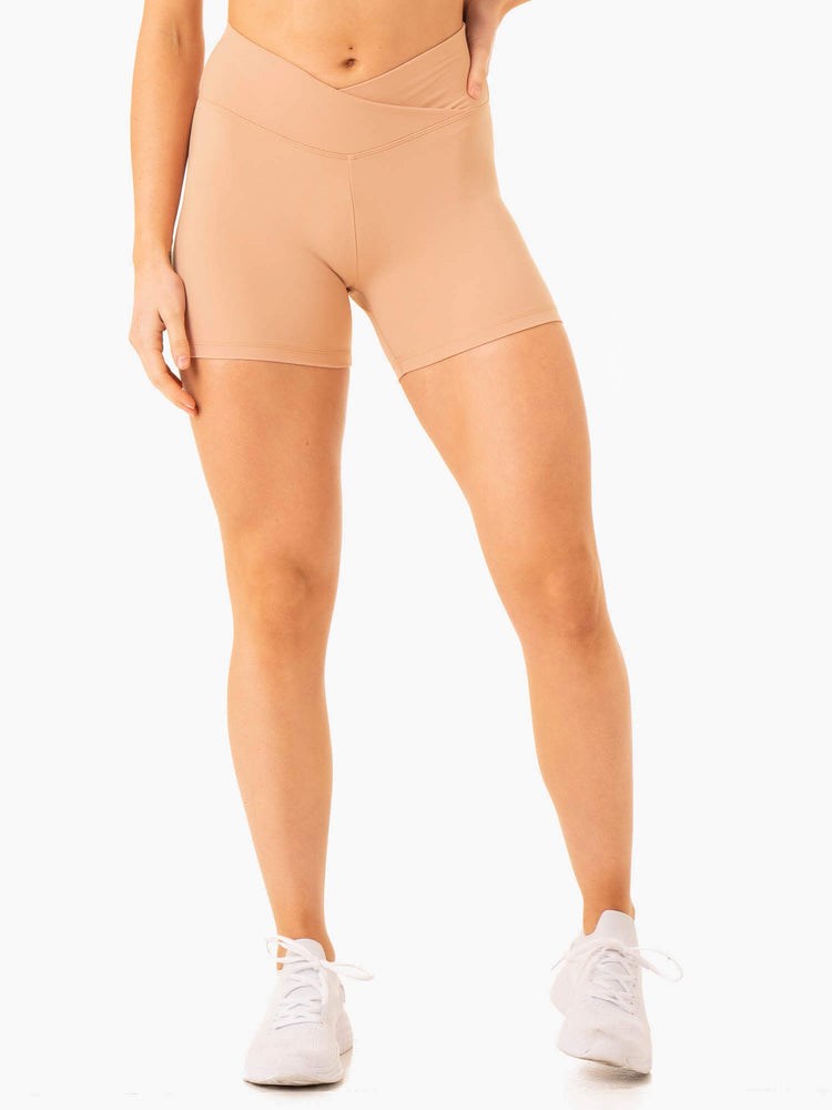 Ryderwear Serene Cross Over Scrunch Shorts Tan | GNOR-87591