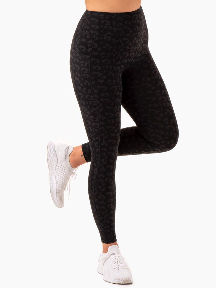 Ryderwear Ultra High Waisted Full Length Leggings Černé Leopard | CQHG-12836